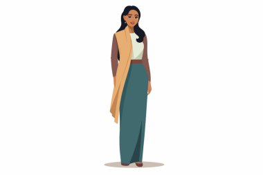 İş elbisesi giymiş Hint bharatı kadını vektör izole edilmiş vektör biçimi illüstrasyonu