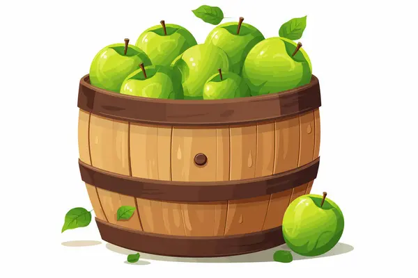Μήλα Ξύλινη Κάννη Διανυσματική Επίπεδη Απομονωμένη Διανυσματική Εικονογράφηση — Διανυσματικό Αρχείο