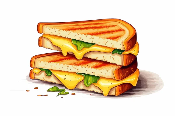 Ilustrasi Gaya Vektor Sandwich Panggang Keju Datar Vektor Terisolasi - Stok Vektor