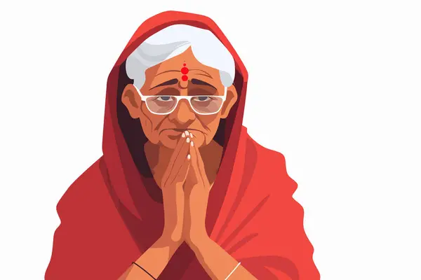 Indický Bharat Stará Žena Vektor Plochý Izolovaný Vektor Styl Ilustrace — Stockový vektor
