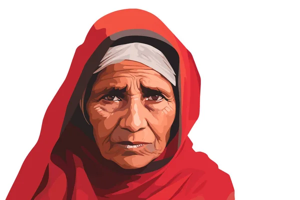 Indiano Vecchia Donna Vettore Piatto Minimalista Isolato Stile Vettoriale Illustrazione — Vettoriale Stock