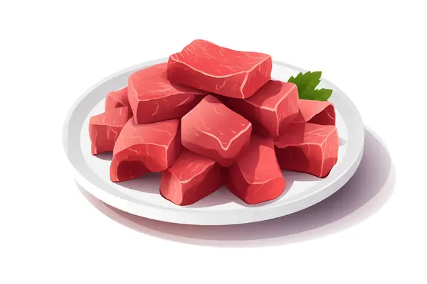 Meat Beef Cubes Plate Vector Flat Isolated Vector Style Illustration — Stock Vector