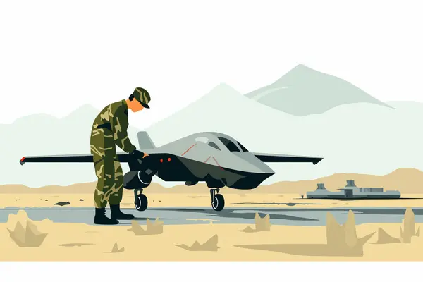 Militar Lanza Vector Drones Combate Plano Aislado Vector Estilo Ilustración — Vector de stock