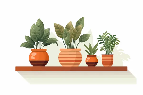 Prateleira Com Planta Vaso Vetorial Plano Isolado Estilo Vetorial Ilustração — Vetor de Stock