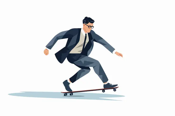 Homme Costume Affaires Skateboard Vecteur Plat Isolé Vecteur Illustration Style — Image vectorielle