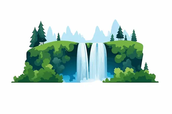 Cascada Vector Forestal Plano Minimalista Aislado Estilo Vectorial Ilustración — Vector de stock