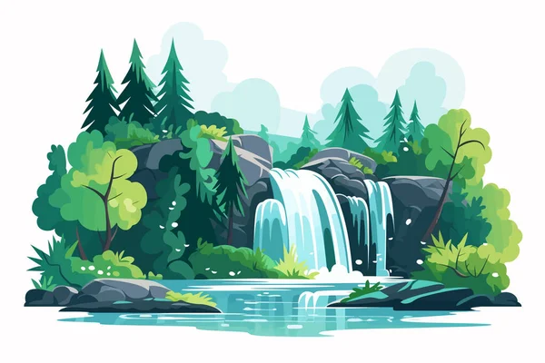 Wodospad Wektorze Lasu Płaski Minimalistyczny Izolowany Wektor Styl Ilustracji — Wektor stockowy