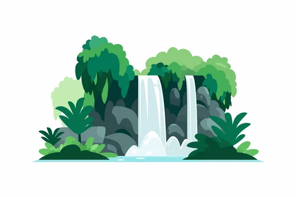 Cachoeira Vetor Florestal Plano Minimalista Ilustração Estilo Vetor Isolado — Vetor de Stock