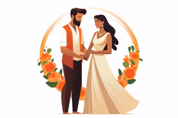 Matrimonio Indiano Vettore Piatto Minimalista Isolato Stile Vettoriale Illustrazione — Vettoriale Stock