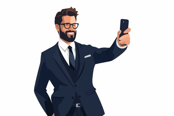 Homem Terno Negócios Selfie Vetor Plano Isolado Vetor Estilo Ilustração —  Vetores de Stock