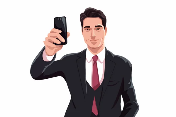 Mężczyzna Biznes Garnitur Selfie Wektor Płaski Izolowany Wektor Styl Ilustracja — Wektor stockowy