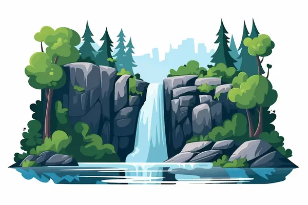 Wodospad Wektorze Lasu Płaski Minimalistyczny Izolowany Wektor Styl Ilustracji — Wektor stockowy