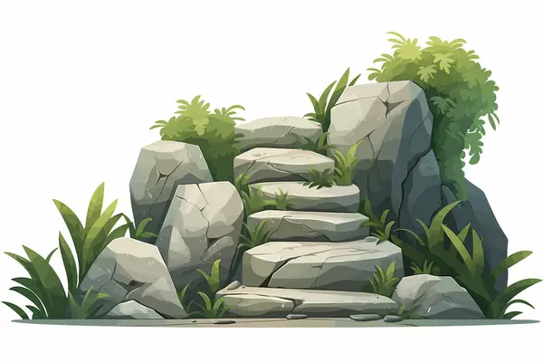 Treppen Aus Felsen Natürlicher Landschaft Vegetation Isoliert Vektorstil Illustration — Stockvektor