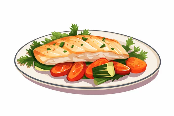 Fish Fillet Vegetables White Plate Isolated Vector Style Illustration Stock  Vector by ©AdamLevy 684088662