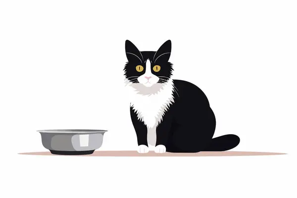 stock vector cat with bowl of food isolated vector style illustration