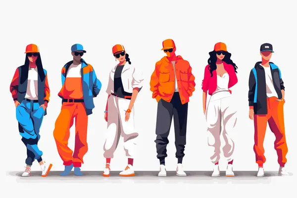 Fashionable Streetwear Outfits Bold Colors Isolated Vector Style Illustration — Stock Vector
