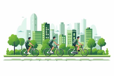 Şehir Motorcuları Yeşil Bisiklet Yolu kullanarak izole edilmiş vektör biçimi illüstrasyonu kullanıyor