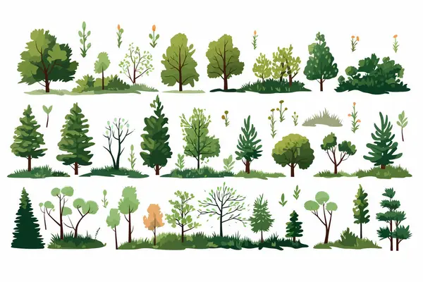 Bosque Vegetación Conjunto Aislado Vector Estilo Ilustración — Archivo Imágenes Vectoriales