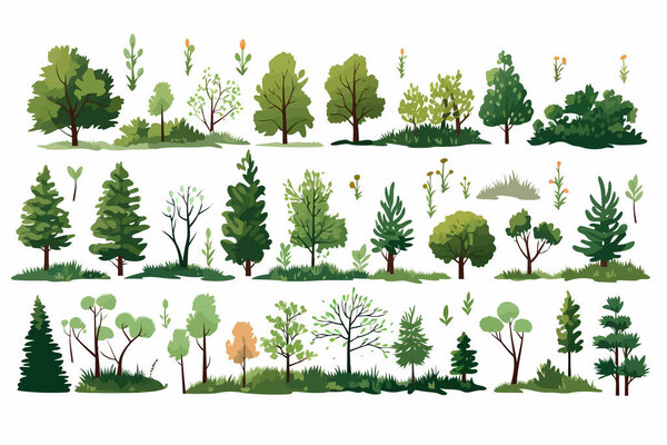 forest vegetation set isolated vector style illustration