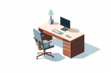 ofis sandalyesi ve tablo izole vektör biçimi illüstrasyonu