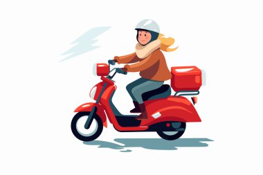 old woman riding Motor bike isolated vector style illustration clipart