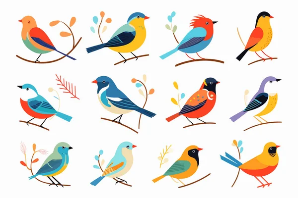 色彩斑斓的鸟集孤立的矢量风格图解 — 图库矢量图片
