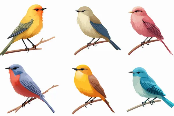 stock vector Colorful birds set isolated vector style illustration