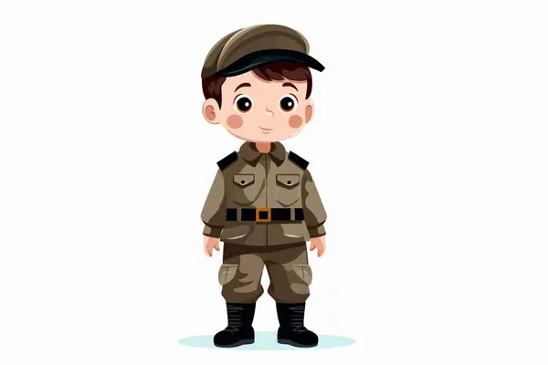 stock vector Kid wearing military uniform isolated vector style illustration