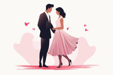 Romantik çift izole edilmiş vektör biçimi çizimi