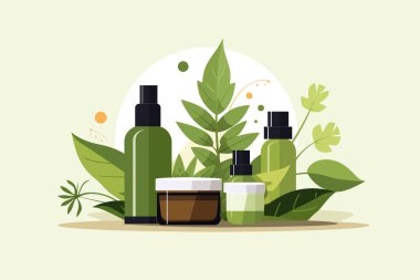 Organik Ayurvedic Skincare Ürünleri izole edilmiş vektör biçimi illüstrasyonu