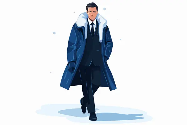 Mann Business Anzug Waring Gemütliche Winterkleidung Isoliert Vektor Stil Illustration — Stockvektor