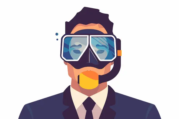 Man Business Suit Wearing Scuba Diving Mask Isolated Vector Style — Stock Vector
