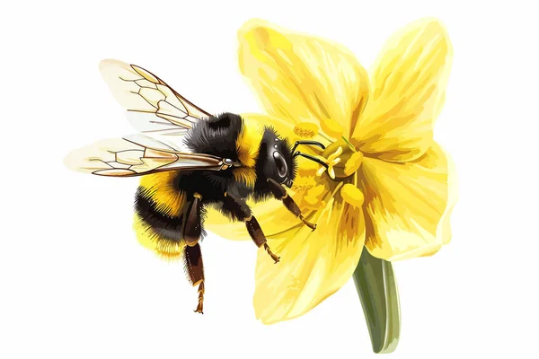 Bee Pollinating Early Spring Flower Isolated Vector Style — Stock Vector