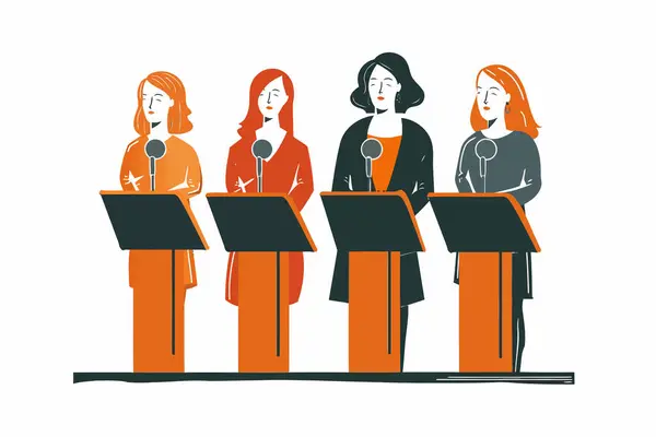 Conférence Sur Leadership Des Femmes Conférencières Style Vectoriel Isolé — Image vectorielle