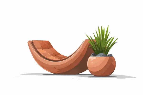 Modern Outdoor Seats Tree Pot Isolated Vector Style — Stock Vector