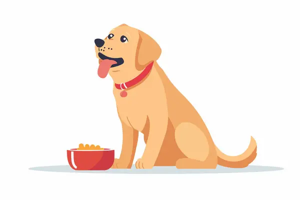 Cão Com Tigela Comida Estilo Vetor Isolado — Vetor de Stock