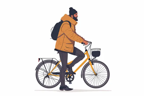 Uomo Stare Con Bicicletta Isolato Stile Vettoriale — Vettoriale Stock