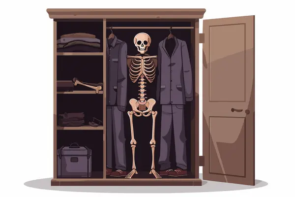 Esqueleto Armário Estilo Vetorial Isolado — Vetor de Stock