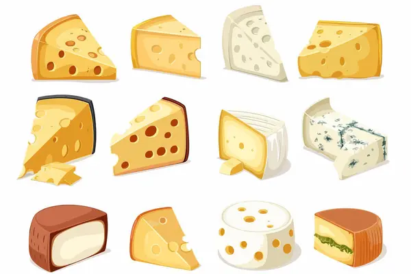 Assortment Gourmet Cheeses Isolated Vector Style — Vector de stock