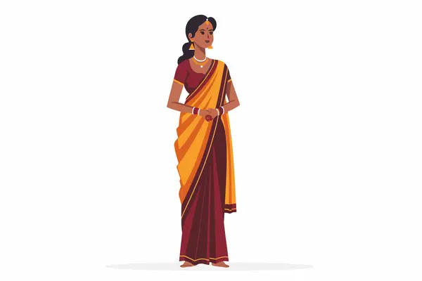 Geleneksel Sari Yalıtılmış Vektör Stili Hintli Kadın — Stok Vektör