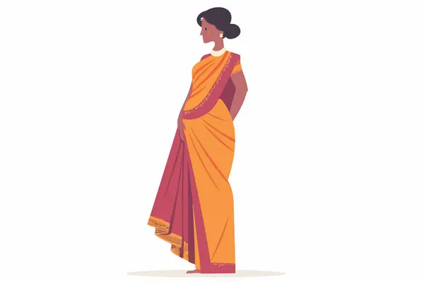 Indische Frau Traditionellem Sare Vektor Stil — Stockvektor