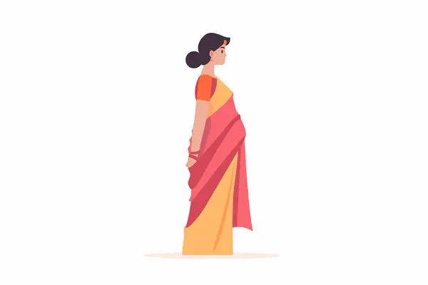 Mujer India Estilo Vectorial Aislado Saree Tradicional — Vector de stock