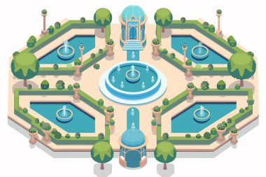 Ornamental city park from above isolated vector style clipart