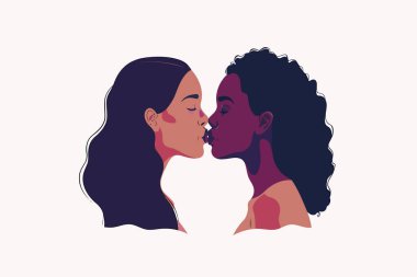 İzole edilmiş vektör tarzını öpen iki eşcinsel kadın