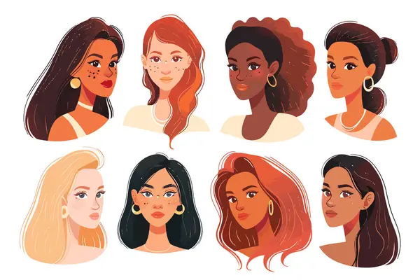 stock vector Portraits of girls with unique skin tones isolated vector style