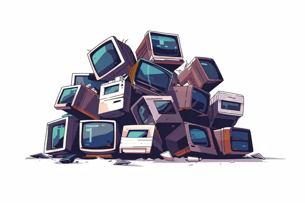 Artistic Pile Electronic Waste Isolated Vector Style — Stock Vector