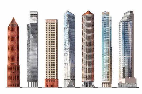 Modern Felhőkarcolók Építészeti Vektorai Izolált Vektorstílusban Vektor Grafikák