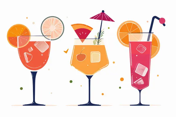 Cocktail Berwarna Cerah Pada Pesta Musim Panas Gaya Vektor Terisolasi Stok Ilustrasi Bebas Royalti
