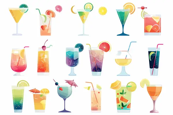 Brightly Colored Cocktails Summer Party Isolated Vector Style — Stock Vector