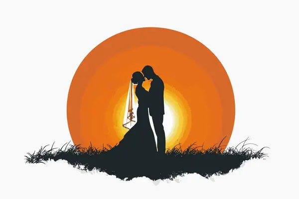 Goldene Stunde Hochzeitsfoto Mit Dramatischer Beleuchtung Isoliert Vektor Stil lizenzfreie Stockvektoren